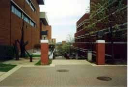 [photo, Terrace steps, Fine Arts Building (left), Engineering & Computer Science Building (right), University of Maryland Baltimore County, Baltimore, Maryland]