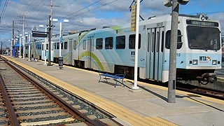 [photo, Light rail train, Cromwell Light Rail Station, 7378 Baltimore & Annapolis Blvd., Glen Burnie (Anne Arundel County), Maryland]