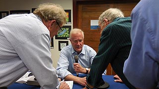 [photo, Historian Brian VanDeMark & others discuss Road to Disaster: A New History of America's Descent into Vietnam, Annapolis Book Festival, Key School, Annapolis, Maryland]